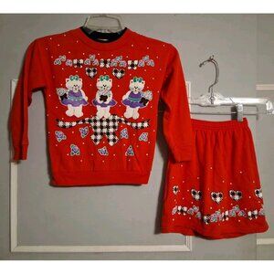 Vtg Andover Togs sz 6 Sweatshirt & Skirt Puffy Paint Kitty Cats Red 2 Piece